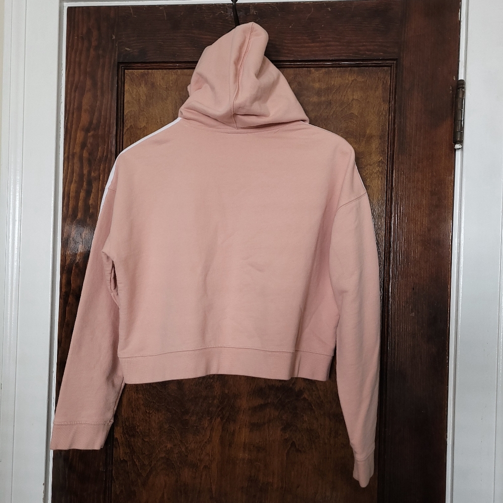 SOLD Adidas Originals Boxy Crop Hoodie Sweatshirt 3 Stripe Ash Pink Small - Picture 6 of 6